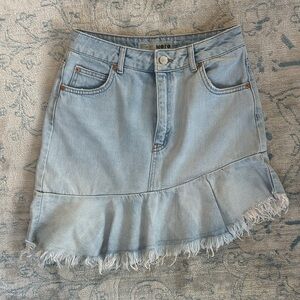 Topshop Moto Light Blue Denim Mini Skirt Asymmetrical size 6